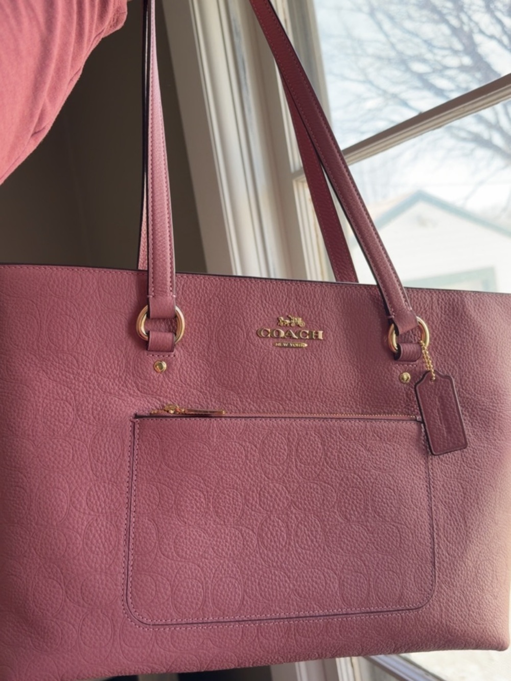 Coach Pink Leather Signature Tote with Gold Hardware